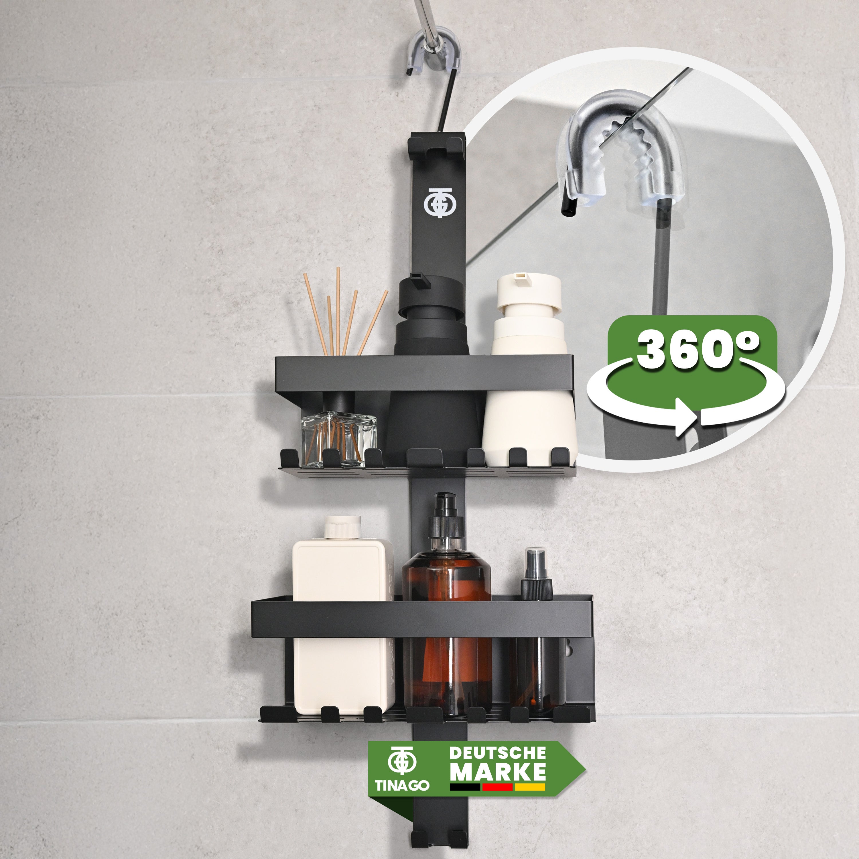 TINAGO Duschablage ohne Bohren Badezimmer Organizer Schwarz