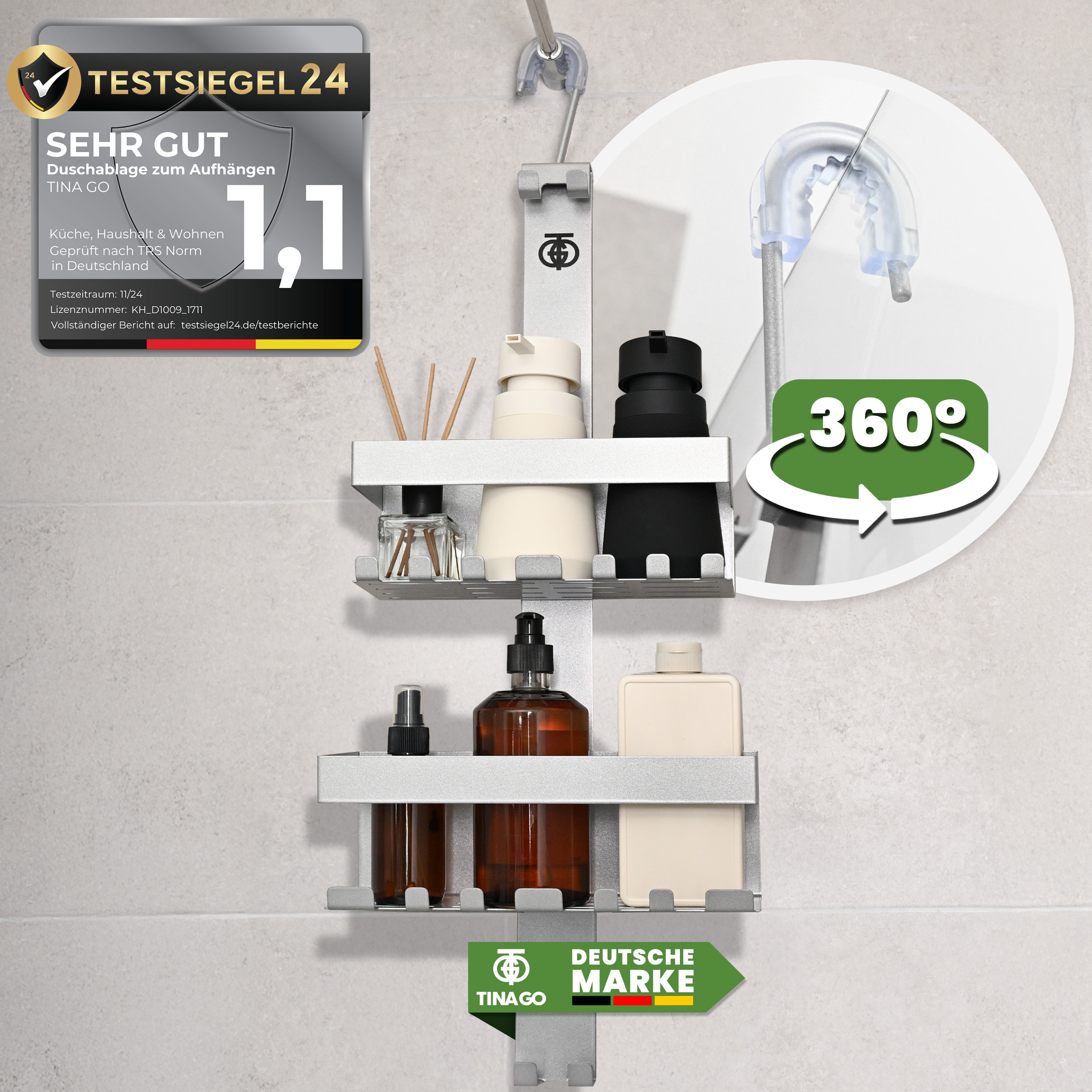 TINAGO Duschablage ohne Bohren Badezimmer Organizer Silber